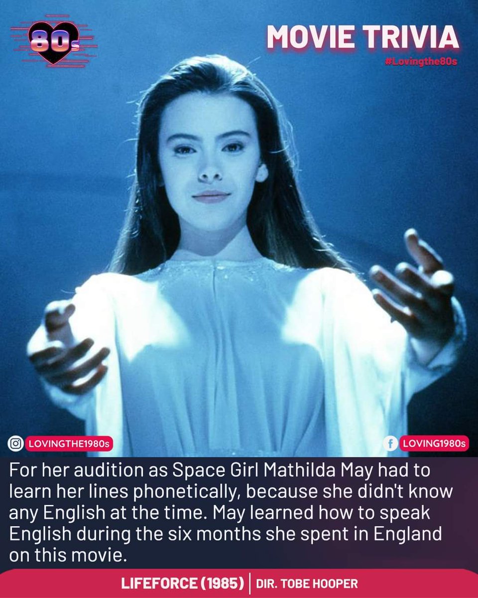 Movie trivia: Lifeforce (1985). 🎥

#Lovingthe80s #80sNostalgia #MathildaMay #MovieTrivia