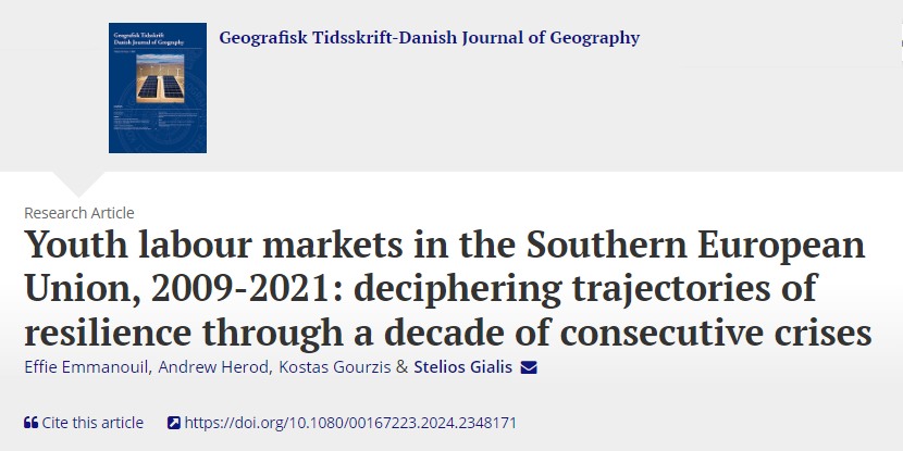 labour_geo_lab's tweet image. 📚 Another week, another paper!
🔎 This paper investigates the impact of #successive #crises on  #youth labour markets in #Greece, #Italy and #Spain,and whether these #labour #markets have bounced back after the #recession period,or have developed #resilient adaptation mechanisms