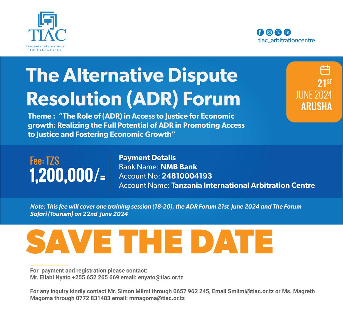 Get yourself ready for an exciting journey, where international and renowned ADR Experts will guide you, by exposing you with the best knowledge and skills leading to improved standards of ADR Practice. visit tiac.or.tz/the-alternativ… Stay Connected For More Updates