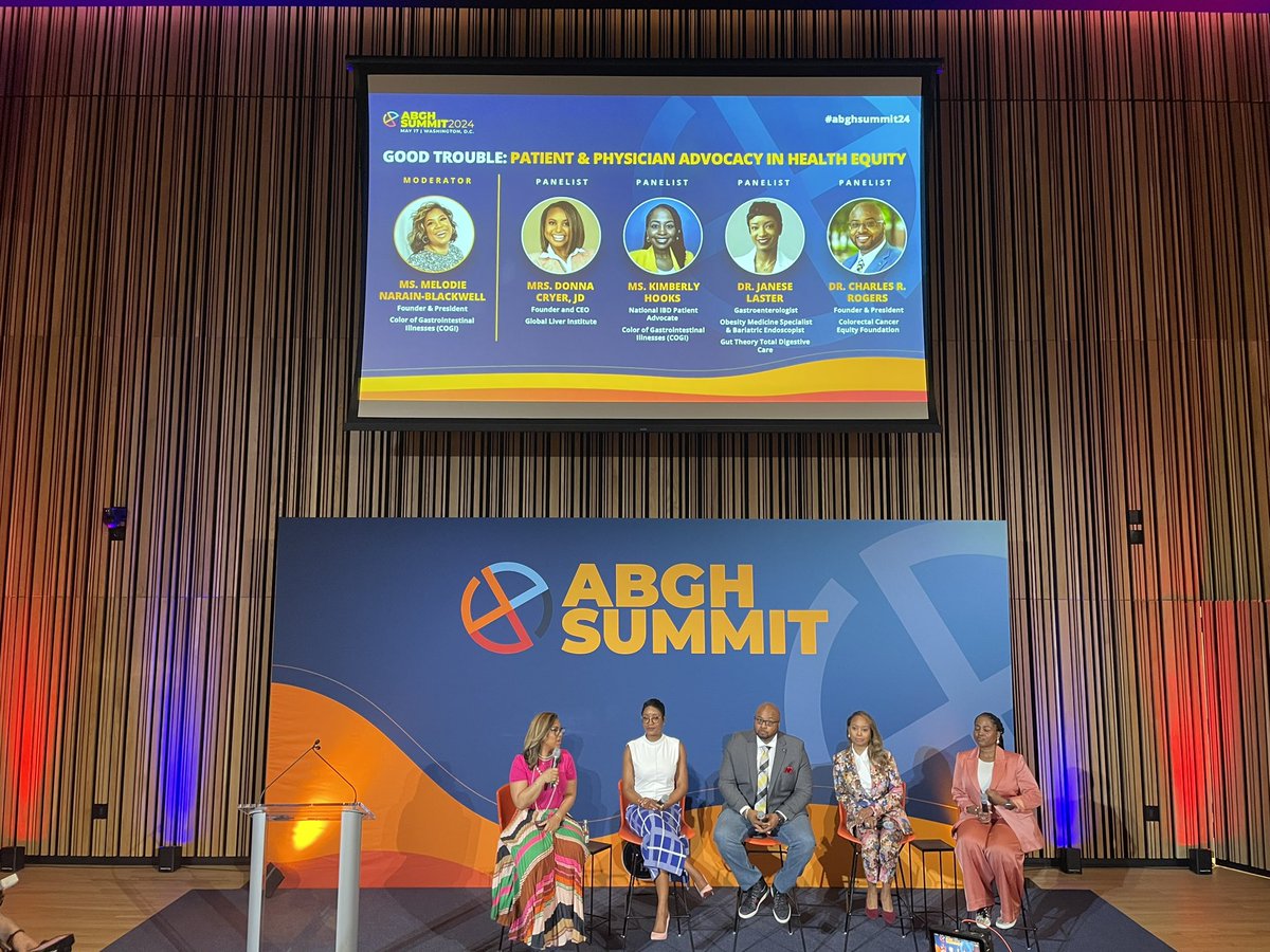 Happening NOW ‼️ at #ABGHSummit24: @mustbthemusic moderates a session on the impact of #advocacy on #healthequity @DCPatient, @kimberlymhooks, @gutdoc18 & @crrogersPhD weigh in ⚖️ in the 🧵 below ⬇️