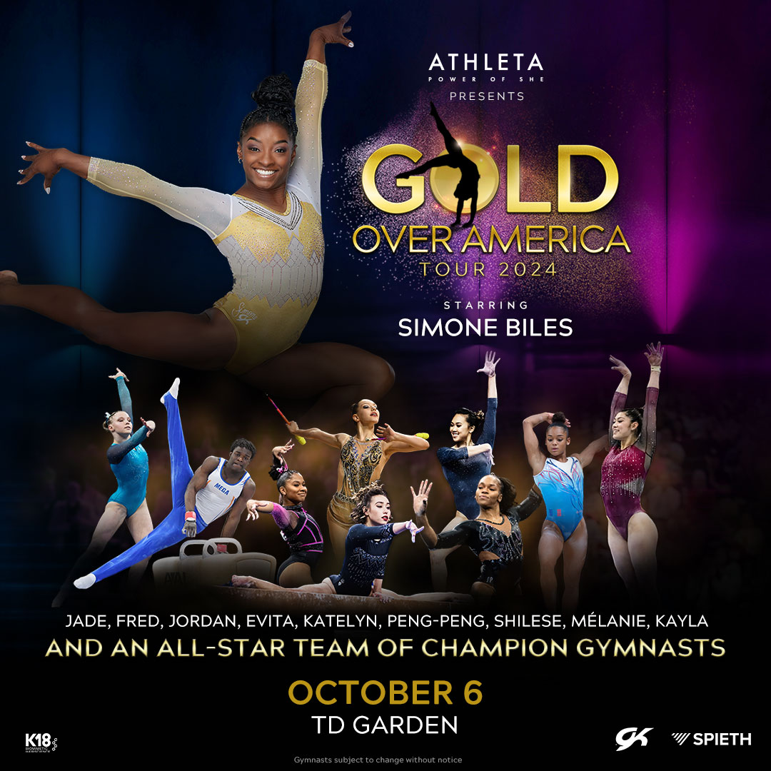 🐐 Get your tickets now for Athleta presents @GoldOverAmerica Tour starring Simone Biles October 6 at TD Garden! The all-star team includes Jade Carey, Jordan Chiles, Katelyn Ohashi, Peng-Peng Lee, Shilese Jones, and more. 🎟️: bit.ly/3ypYCkb