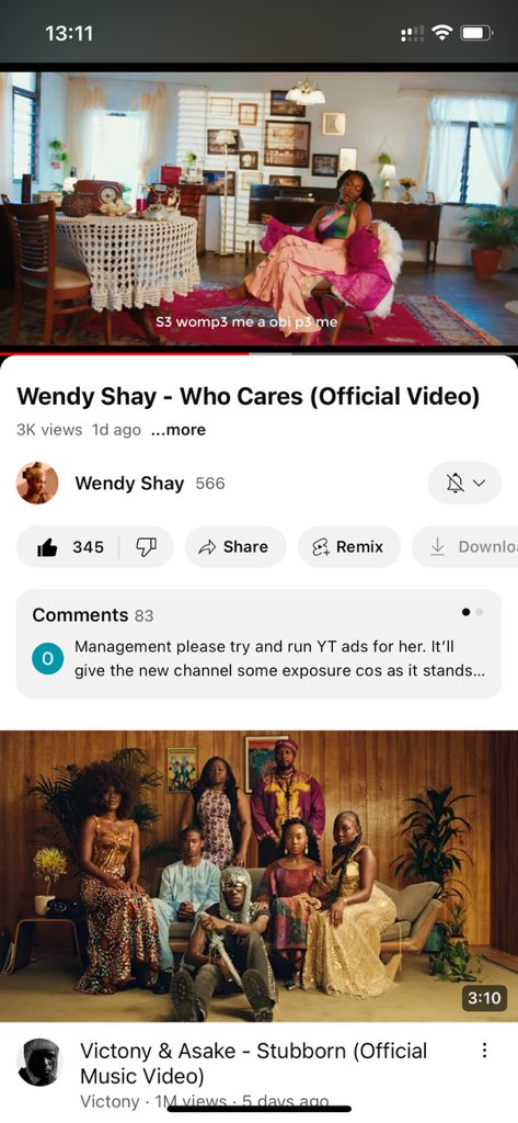 New music video from Wendy Shay. New YouTube channel. Let’s stram #WhoCares and subscribe to Wendy Shay’s new channel too. Stream here: youtu.be/ej8Yy6_UJKA