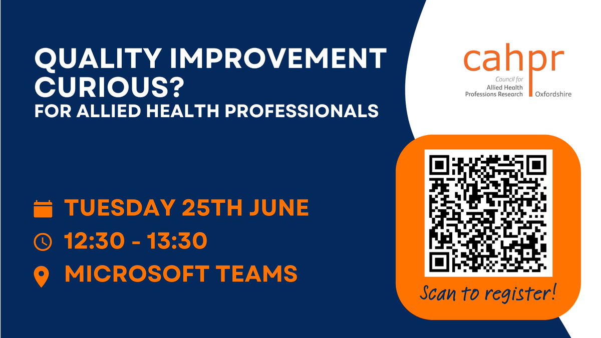 📢AHPs SAVE THE DATE! 📢

Mark your calendars for a teaching session for the  Quality Improvement (QI) curious, tailor-made for AHPs. Register now to secure your spot!

🗓️ Tuesday 25th June
⏰ 12:30-13:30
👉 Register: forms.office.com/e/Ks2Wz8ssHK