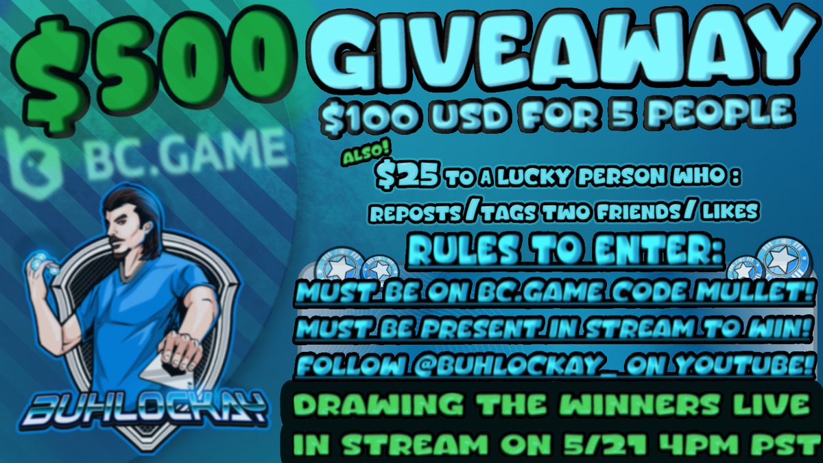 💸$500 BCGAME BALANCE GIVEAWAY💸 OPEN TO ALL ACTIVE PLAYERS WITH AN ACCOUNT ON BCGAME USING CODE MULLET (RR IF NOT SIGNED UP BEFORE DRAW DATE) $25 TO RANDOM RT FULL RULES IN FLYER