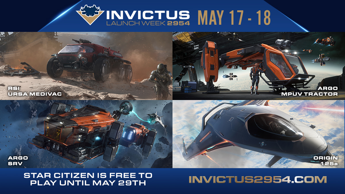 Invictus Launch Week has begun, with RSI, Origin, Consolidated Outland, and Argo offering a variety of vehicles to check out and test-fly for the next 48 hours, including the new Ursa Medivac and MPUV Tractor. Which of the new vehicles will you try first today?