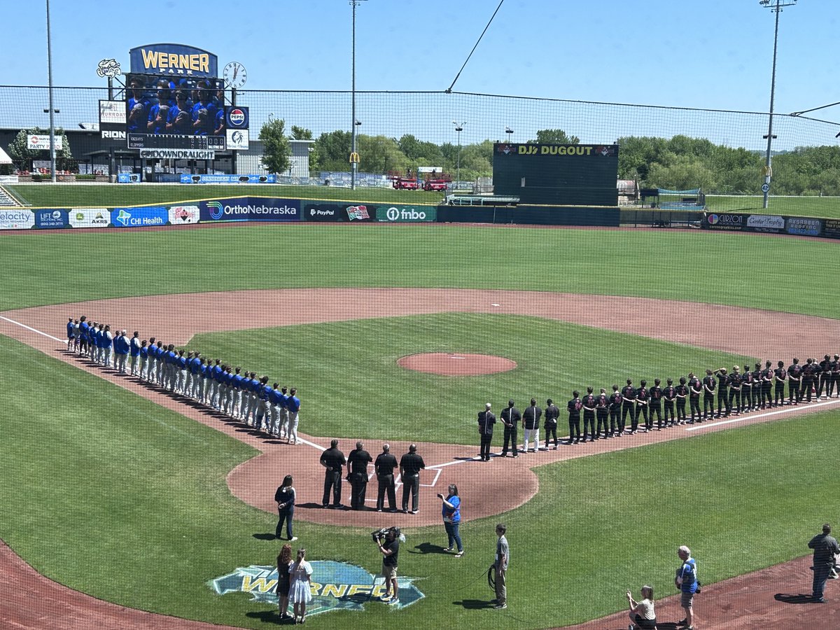 We are underway at Werner Park! Class C state championship game. WInner-take-all between @Mount_Michael & Malcolm. @Maddox_Meyer on the bump for the Clippers. #LetsDoThis #nebpreps