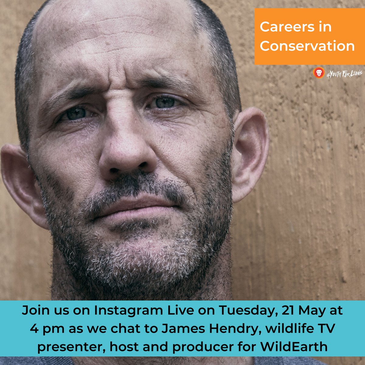 🦁YOUTHFORLIONS & JAMES HENDRY – INSTAGRAM LIVE🦁 Join @YouthForLions live on Instagram next week as they chat to James Hendry, a wildlife TV presenter, host and producer from Wildearth TV. DATE: Tuesday, 21 May TIME: 16h00 SAST Don't miss out on this exciting Live next week!