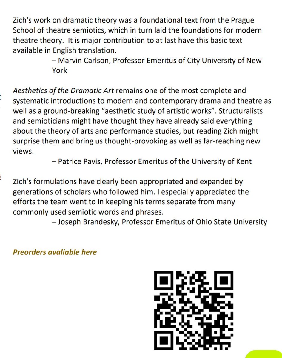 After a decade of work, OTAKAR ZICH's seminal work of #theatretheory and #dramaturgy AESTHETICS OF THE DRAMATIC ART (1931) is coming out! @KarolinumPress @peterwmarx @pq_festival @scottpalmerx @UniOfHull @