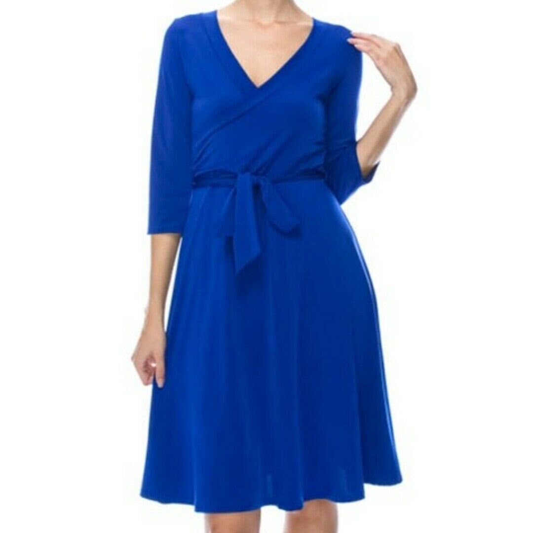Royal Blue Solid Faux Wrap Knee Length Dress tuppu.net/4bae6d2b #jumpsuits #bridesmaid #wedding #smallbusiness #plussizefashion #janettefashion #womenfashion #maxidress #PrintFashionDress