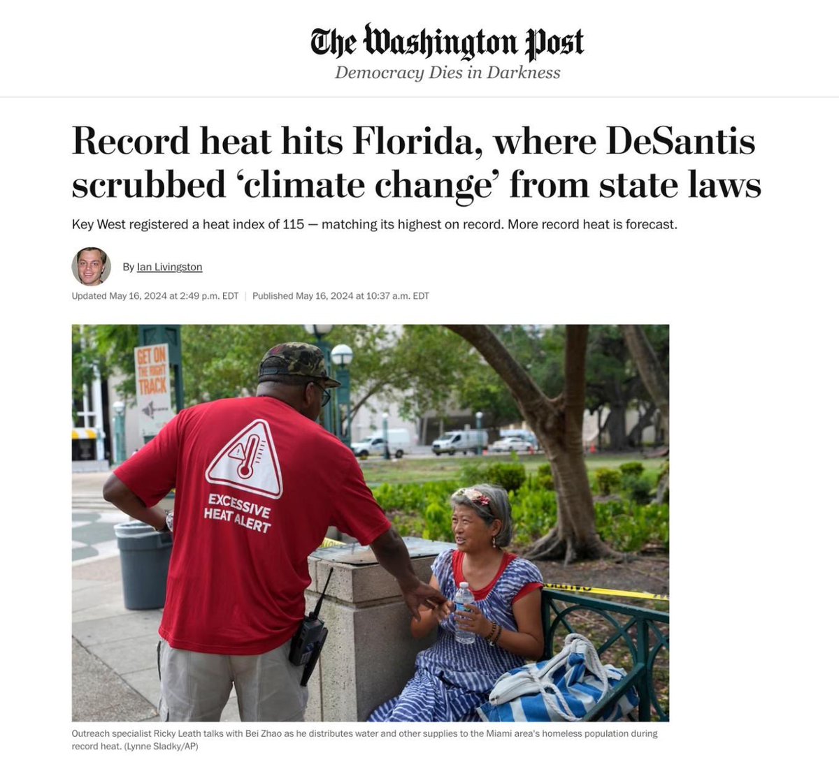 As the National Weather Service issues warnings for dangerous heat temperatures in parts of Florida, Ron DeSantis signs a bill that eliminates climate change from Florida policy. Because…priorities