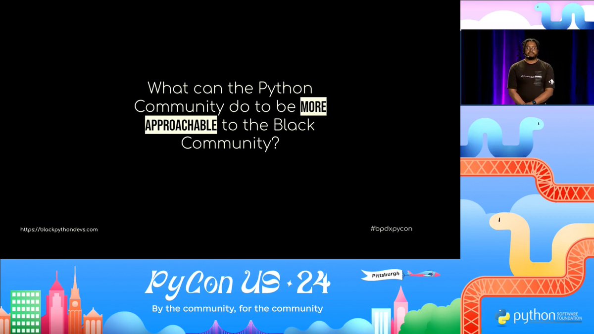 I'm watching the PyCon US 2024 opening keynote presented by Jay Miller 🎉 I'm happy to have met Jay in person at DjangoCon US 2022 and to listen to his keynote today from my home in Italy 👏 CC @kjaymiller @pycon #PyCon #PyConUS #PyConUS2024 #bpdxpycon us.pycon.org/2024/about/key…