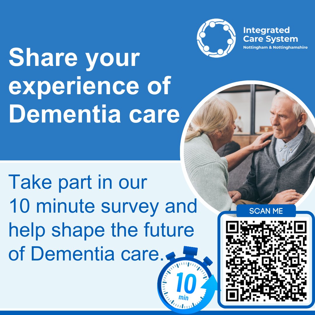 Do you have #dementia or care for someone who does in Nottinghamshire? If so, you have a chance to give vital feedback on the care and support provided by the NHS in your area. Please share your views by 31 May to help shape support in Nottinghamshire 👇 forms.office.com/pages/response…