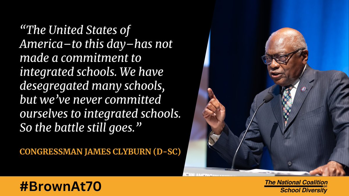 #BrownvBoard set in motion desegregation and equity in public education, but there’s still much work to be done to fulfill its promise. As @RepJamesClyburn recently reminded us, “the battle still goes.” #WeAreAllBrown #BrownAt70 Watch the full event here: youtube.com/watch?v=it07S7…