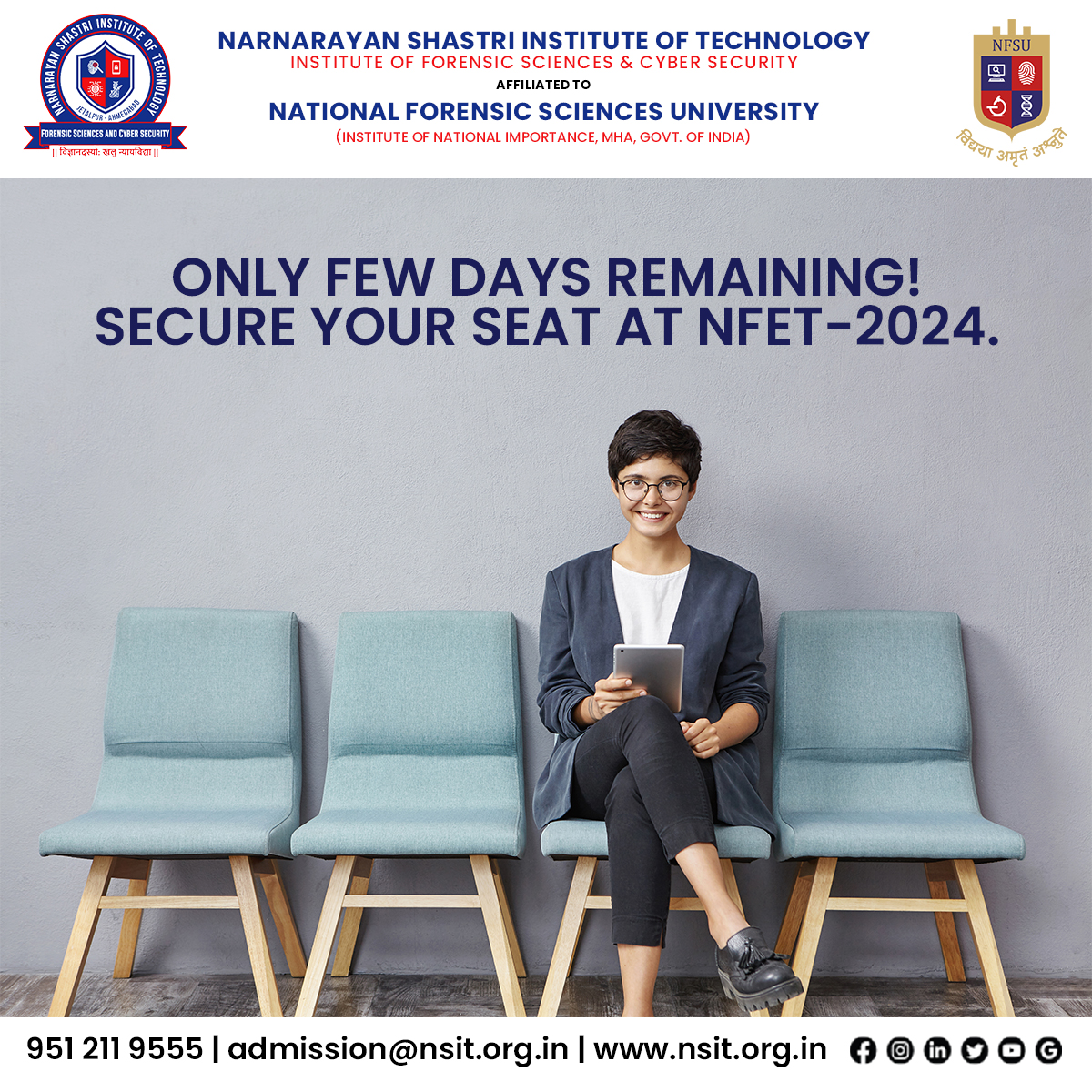 Only a few seats remain at NFET-2024.
Secure your seat today!

nsit.org.in

#nsit #nsitjetalpur #digitalforensics #cybersecurity #ForensicScience #forensics #ahmedabad #AdmissionOpen #ifscs #security #technology #cybercrime #privacy #college #student #education
