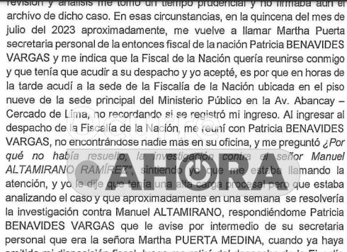 AlonsoRamosG's tweet photo. “Me estaba llamando la atención”. Explosivas declaraciones completas  del fiscal de lavado, Carlos Puma, sobre las presiones que recibió de fiscal de la Nación, Patricia Benavides, para que cierre investigación de Manuel Altamirano, caso en el que delator dice se pagó soborno. https://t.co/4z52sEd2D4