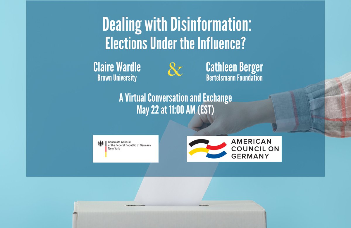 German Consulate General NY (@germanyny) on Twitter photo Tomorrow: <a href="/cward1e/">Claire Wardle</a> & @_cberger_ will join us to talk about foreign and home-grown information manipulation & elections. Together with <a href="/ACG_USA/">American Council on Germany</a>, we invite you to tune in to the next installment of our series "Dealing with Disinformation". us02web.zoom.us/webinar/regist… Tomorrow: <a href="/cward1e/">Claire Wardle</a> & @_cberger_ will join us to talk about foreign and home-grown information manipulation & elections. Together with <a href="/ACG_USA/">American Council on Germany</a>, we invite you to tune in to the next installment of our series "Dealing with Disinformation". us02web.zoom.us/webinar/regist…