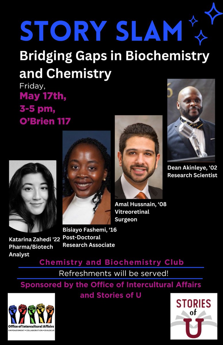 Proud of the officers of the <a href="/UnionCollege/">Union College</a> <a href="/AmerChemSociety/">American Chemical Society</a> #StudentChapter, for organizing this Story Slam event on Bridging Gaps in #Biochemistry and #Chemistry. Union is committed to #DEIB. #DEIR is a core value of #ACS.