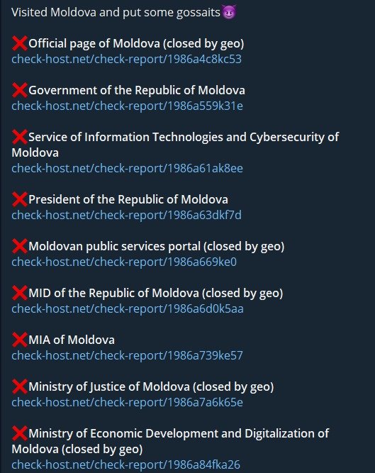 NoName claims to have targeted multiple websites in Moldova. - Government of Moldova - Republic of Moldova - Presidency of the Republic of Moldova - State Registry, Moldova #Moldova #ddos #cyberattack #cti #threatintel