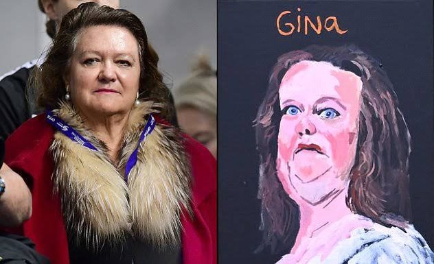 Gina Rinehart is a total sook, a precious petal like Peter Dutton. Some would argue that without painting a raw, boil-ridden arse, one cannot capture the essence of Australia's richest woman. Yet Vincent Namatjira expertly conveys this horror in a subtle portrait. Superb #auspol