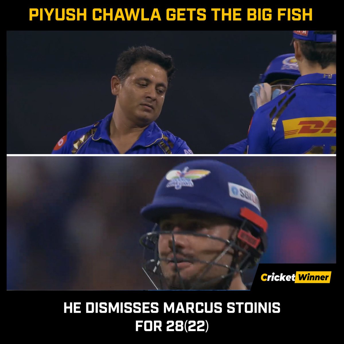 Piyush Chawla gets his first wicket.

📸: Jio Cinema

#MIvLSG #PiyushChawla #MI #LSG #IPL2024 #IPL #CricketWinner