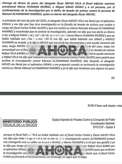 AlonsoRamosG's tweet photo. “Me estaba llamando la atención”. Explosivas declaraciones completas  del fiscal de lavado, Carlos Puma, sobre las presiones que recibió de fiscal de la Nación, Patricia Benavides, para que cierre investigación de Manuel Altamirano, caso en el que delator dice se pagó soborno. https://t.co/4z52sEd2D4