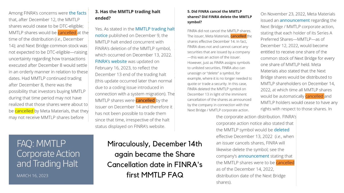 .@FINRA modified the 12/6 $MMTLP Corporate Action submission by Metamaterials to include a 12/13/22 Share Cancellation Date & a 12/13/22 (00:00) Effective Date & Time.

FINRA removed this INCORRECT Share Cancellation Date when they posted a Revised MMTLP Corporate Action on