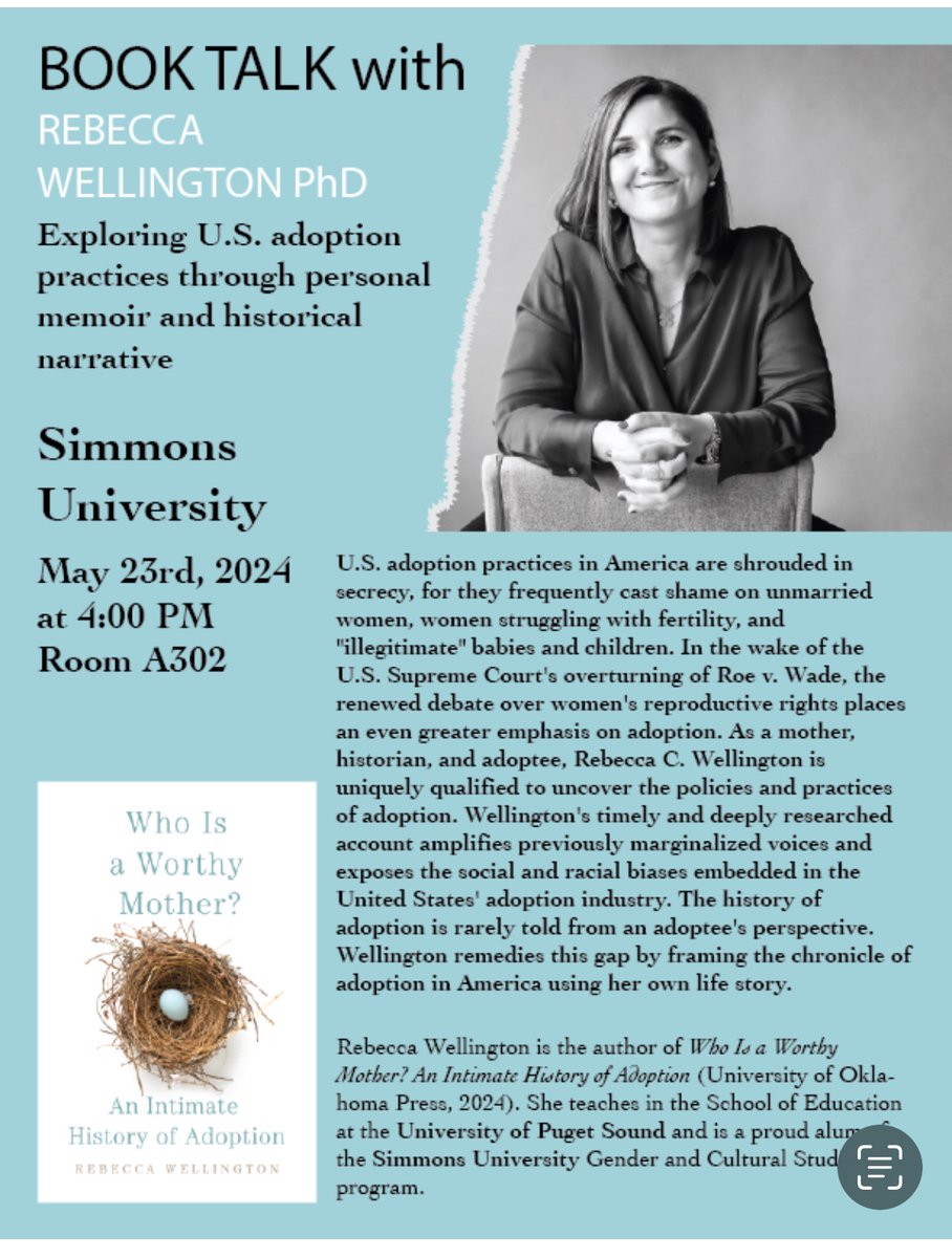 Next stop on the ‘Who Is a Worthy Mother?’ book tour: @SimmonsUniv in Boston! Come join me and Suzanne Leonard as we talk about motherhood, adoption, reproductive autonomy and so much more! This event is open to the public @OUPress