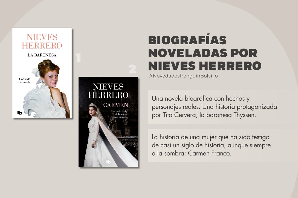 #NovedadesPenguinBolsillo de @nievesherrero_

➡️«La Baronesa. Una vida de novela» ➕bit.ly/3V7sYkw
➡️«Carmen» ➕bit.ly/44IyywN