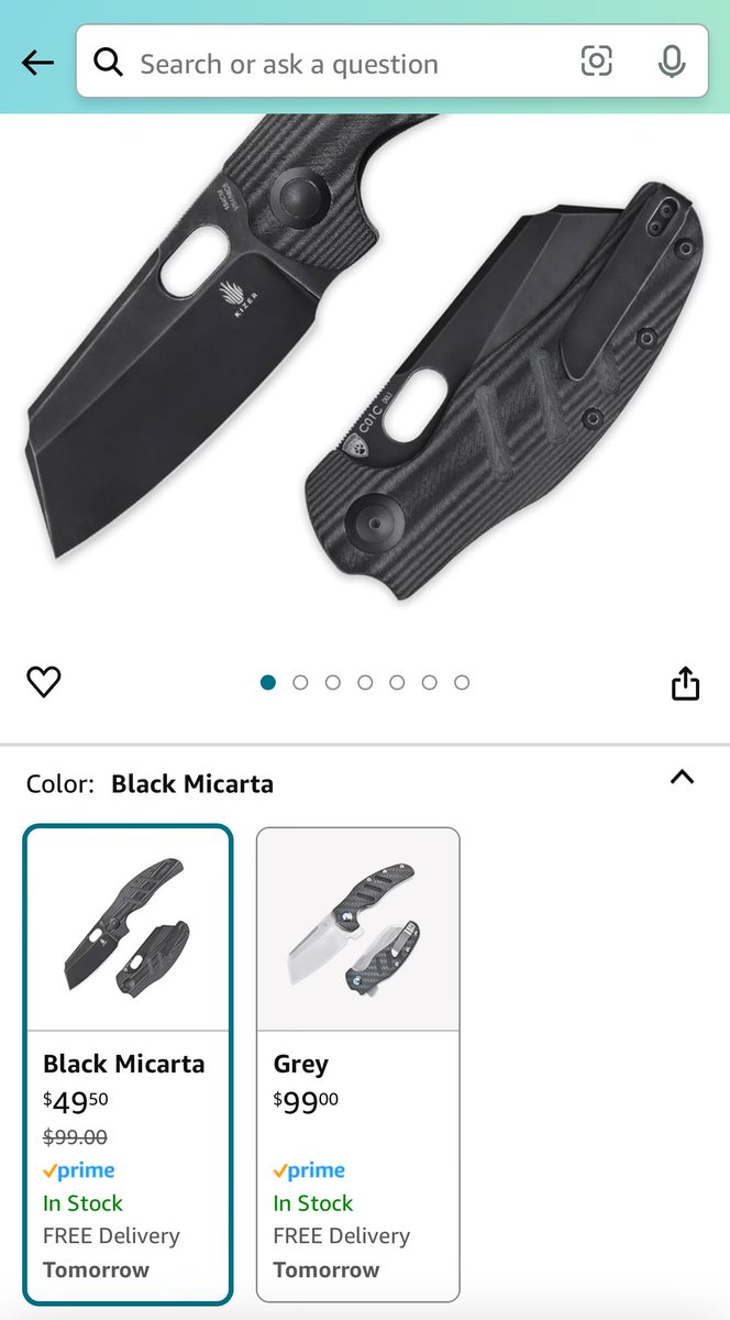 This is a pretty good deal for an almost 4” cleaver blade in 154cm with micarta scales. Kizer make pretty decent knives for being Chinese stuff. I have a couple. a.co/d/hbBtmm7