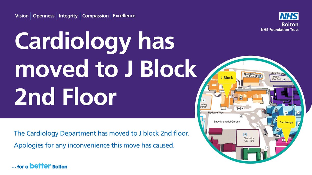 Our Cardiology Department has moved to J block 2nd floor. Please check the attached map, or ask the main hospital reception for help if unsure. Apologies for any inconvenience this move had caused.