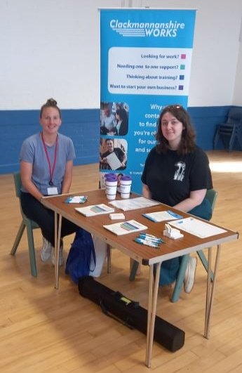 Eva and Rachel from @clacksworks  ready to answer all questions relating to finding your way into work at The Bowmar Centre, Alloa this morning