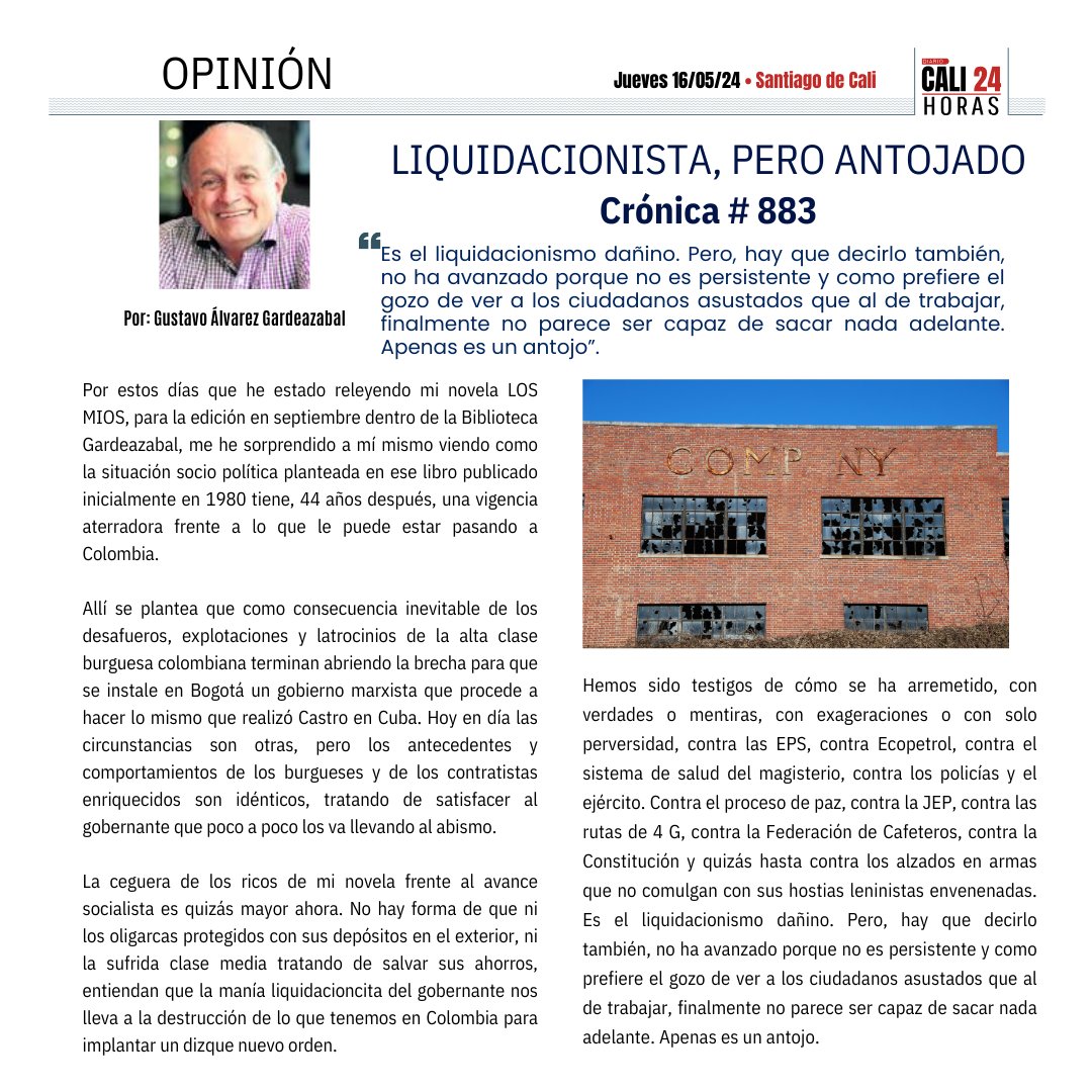 Aquí puedes leer la crónica #883 de Gustavo Alvaréz Gardeazábal 'LIQUIDACIONISTA, PERO ANTOJADO' #gobiernonacional #petro.