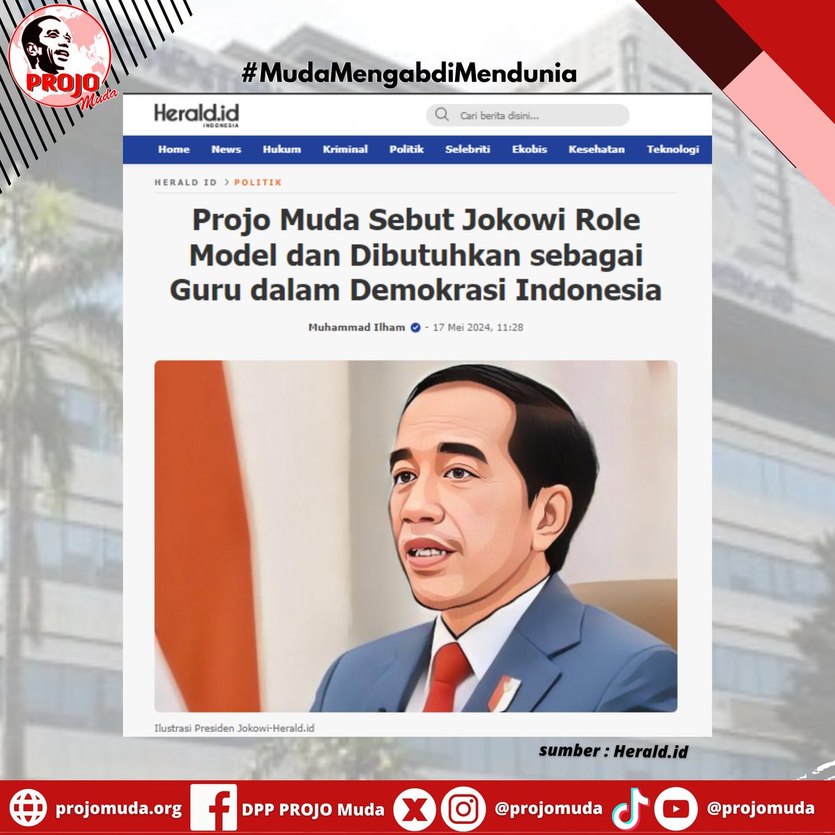 PROJO Muda Sebut Jokowi Role Model dan Dibutuhkan Sebagai Guru Dalam Demokrasi Indonesia

PROJO MUDA
Muda, Mengabdi, Mendunia
#projo #projomuda
#setiadigarisrakyat #mudamengabdimendunia
#tegaklurusbersamajokowi #gibranjagoanku #indonesiamaju #indonesiaemas