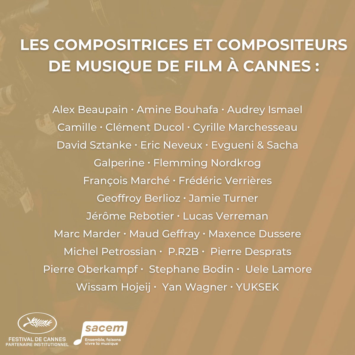 📽✨ Découvrez les compositeurs et compositrices présents à la montée des marches Cet après-midi, les créateurs de musique à l'image monteront les célèbres marches du tapis rouge du @Festival_Cannes 🎬 #Cannes2024 #LaSacemSoutient #PasDeFilmSansMusique