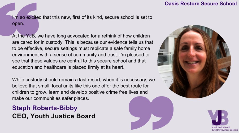 Yesterday we were delighted to visit the new @OasisRestore Secure School. 🎉🏫 The school is a new approach to custody which puts education and health at its heart, in a much smaller environment than in YOI’s. 📚❤️ It aims to be Child First and focused on children's needs. 👧👦
