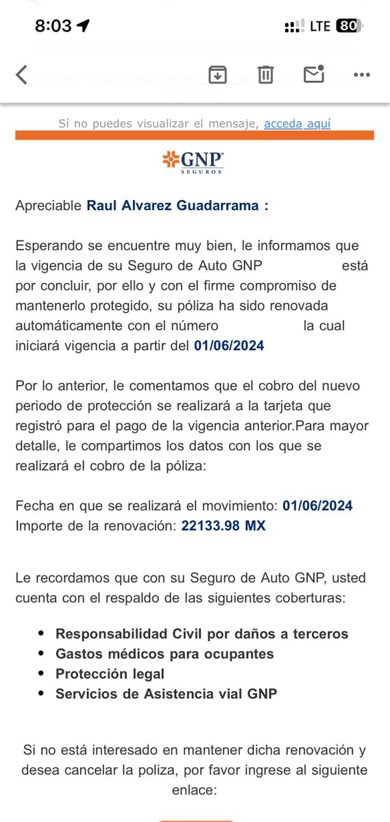 Hoy @GNPSeguros hizo algo sumamente extraño y con ello han perdido un cliente de más de 20 años. 

Me llega por correo que la renovación de mi seguro será de 22 mil pesos. Es decir, más de 12 mil pesos respecto al año anterior. Hablo para preguntar qué había ocurrido…

🧵