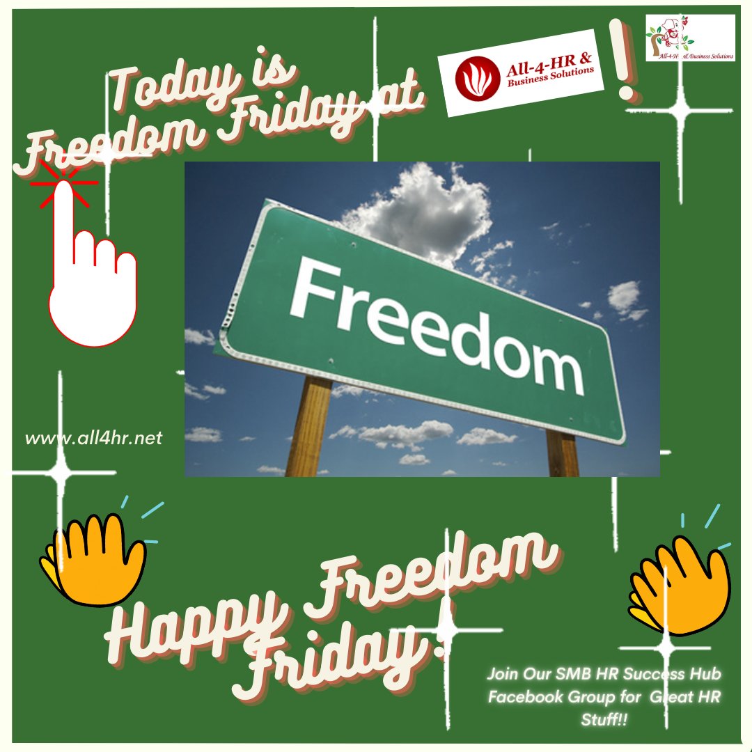 Happy Freedom Friday from All-4-HR & Business Solutions! Freedom Friday Question: What are some impactful ways to strengthen employee/management relationship? #ALL4HR #HR MANAGEMENT #HRM #HR #smallbusinessconsulting #hrconsulting #hradvice #smallbusinessadvice #Freedomfriday