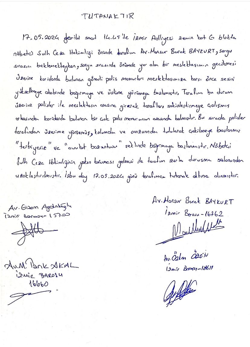 izmiravhareketi's tweet photo. Bugün bir kadın meslektaşımız, İzmir Adliyesi Sulh Ceza Hakimliğinde müvekkili sorguya alınacakken gecikmiş olup bu nedenle polisler tarafından kendisine bağırılmış, sözlü saldırıda bulunularak üzerine yürünülmüştür. O sırada sorgu için bekleyen başka bir meslektaşımız tarafından https://t.co/CWM93HxAaT