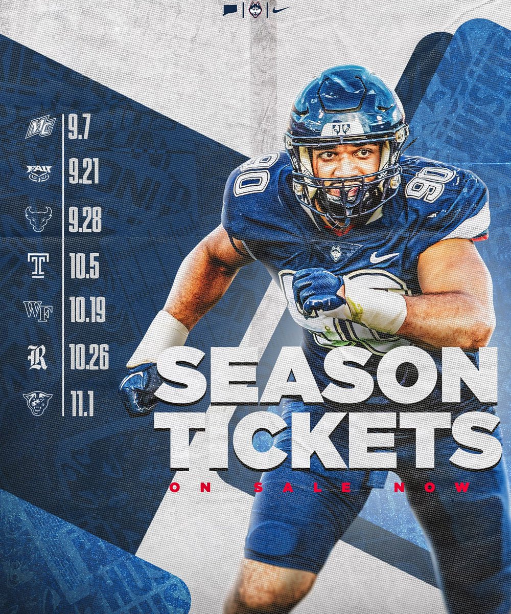 We have SEVEN home games at the Rent this season. Don’t miss out! Get your season tickets now! 🎟️: tickets.uconnhuskies.com/football/ #PackTheRent #CTFootball