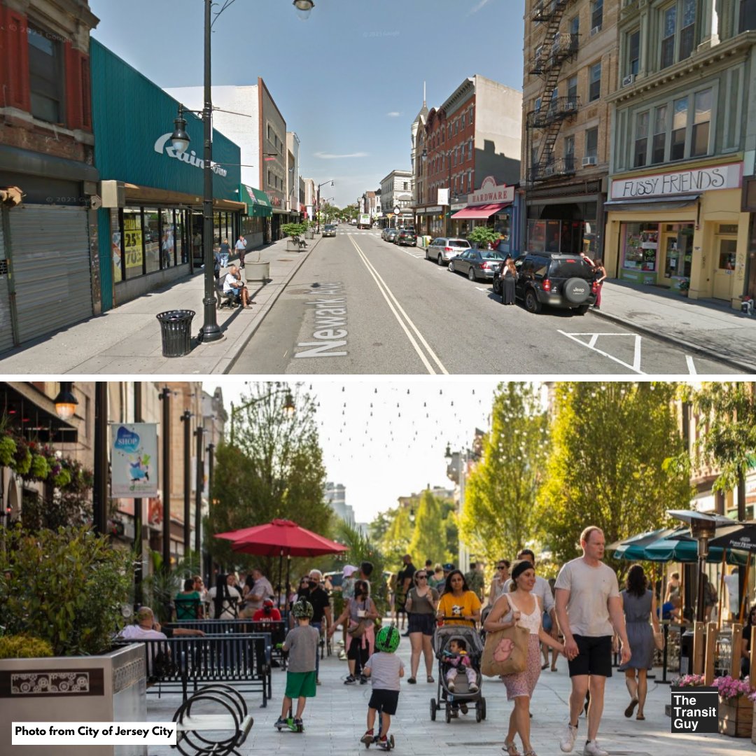 During the pandemic, Jersey City used leftover tennis court paint and cones to close off the street to make it pedestrian-only. It's now permanent, and I don't know why every single town and city isn't doing it as we speak.