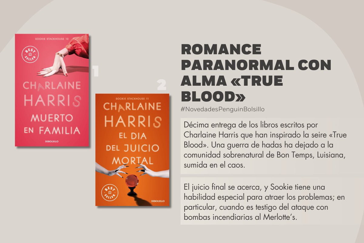 #NovedadesPenguinBolsillo de @RealCharlaine

➡️«Muerto en familia» (Sookie Stackhouse 10) ➕bit.ly/3wCBqPa
➡️«El Día del Juicio Mortal» (Sookie Stackhouse 11) ➕bit.ly/3wHY60r