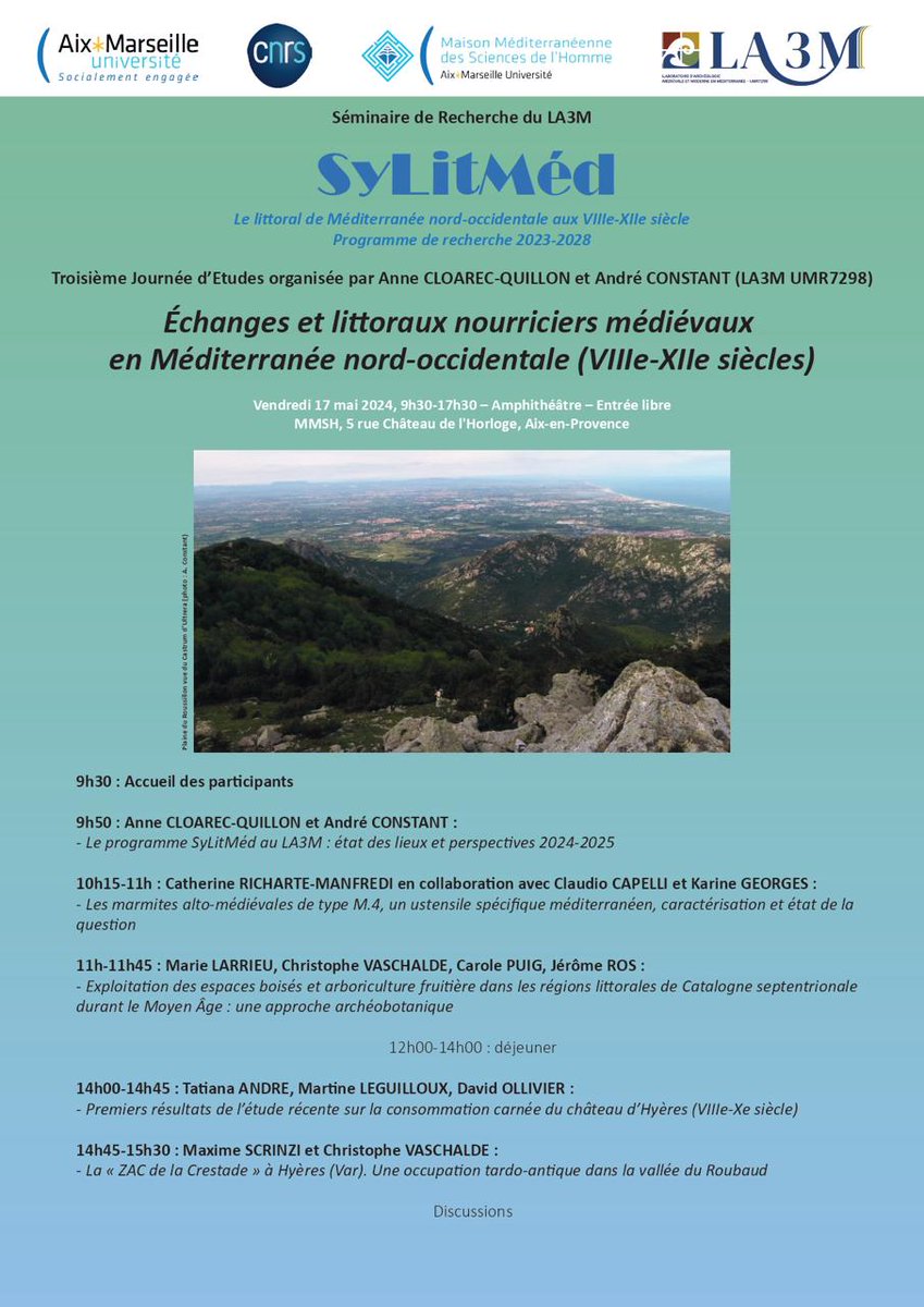 🌳🪵Today at the MMSH in Aix-en-Provence, Marie Larrieu presents a paper on the exploitation of wooded landscapes on the Roussillon coast during the Middle Ages, as part of the SyLitMéd seminar !
<a href="/isemevol/">isem</a>