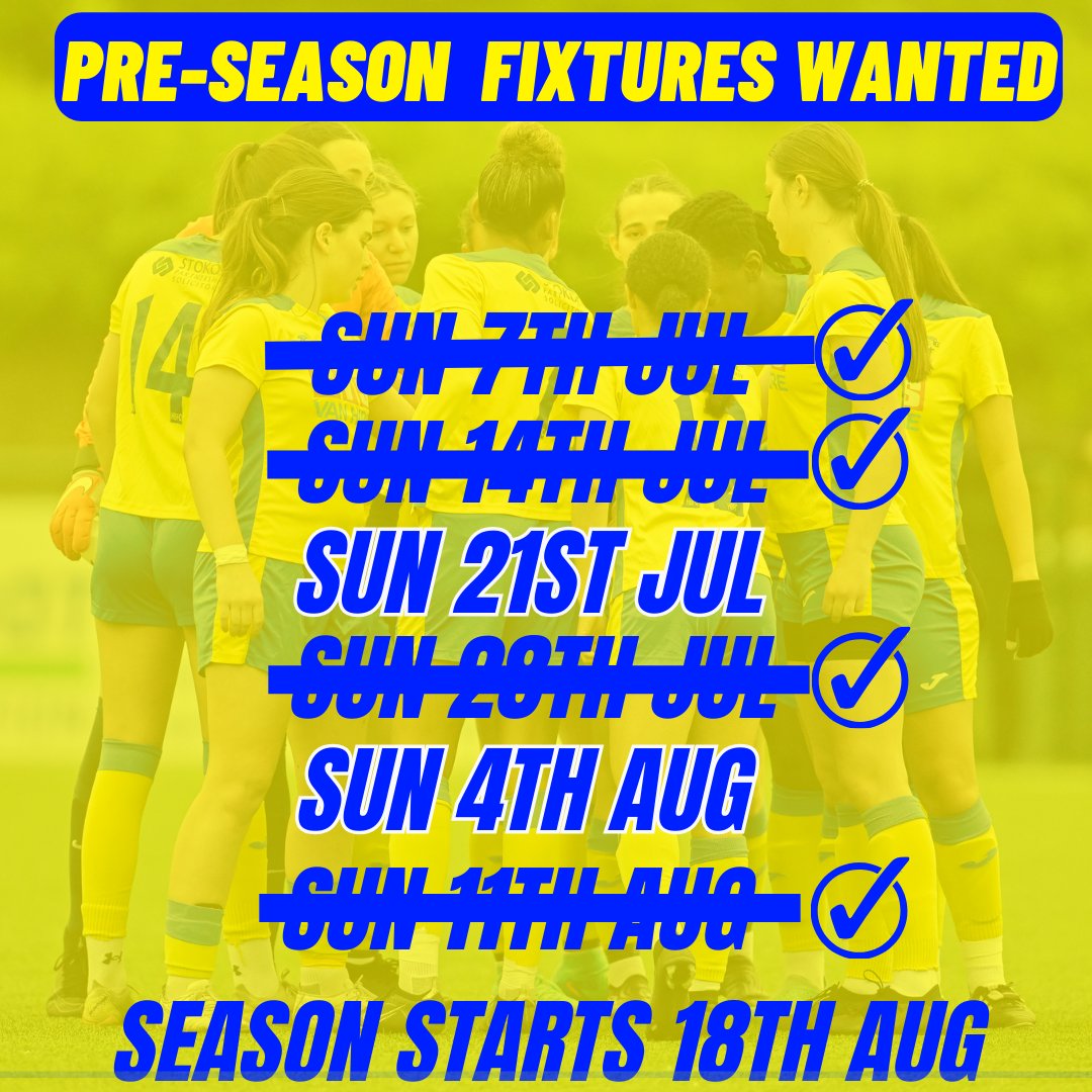 𝙋𝙍𝙀-𝙎𝙀𝘼𝙎𝙊𝙉 𝙁𝙄𝙓𝙏𝙐𝙍𝙀𝙎 𝙒𝘼𝙉𝙏𝙀𝘿 for the following 2 dates: SUN 21st JUL SUN 4th AUG Drop us a message📩 UTB!💛💙 #WeAreHaringey #preseason