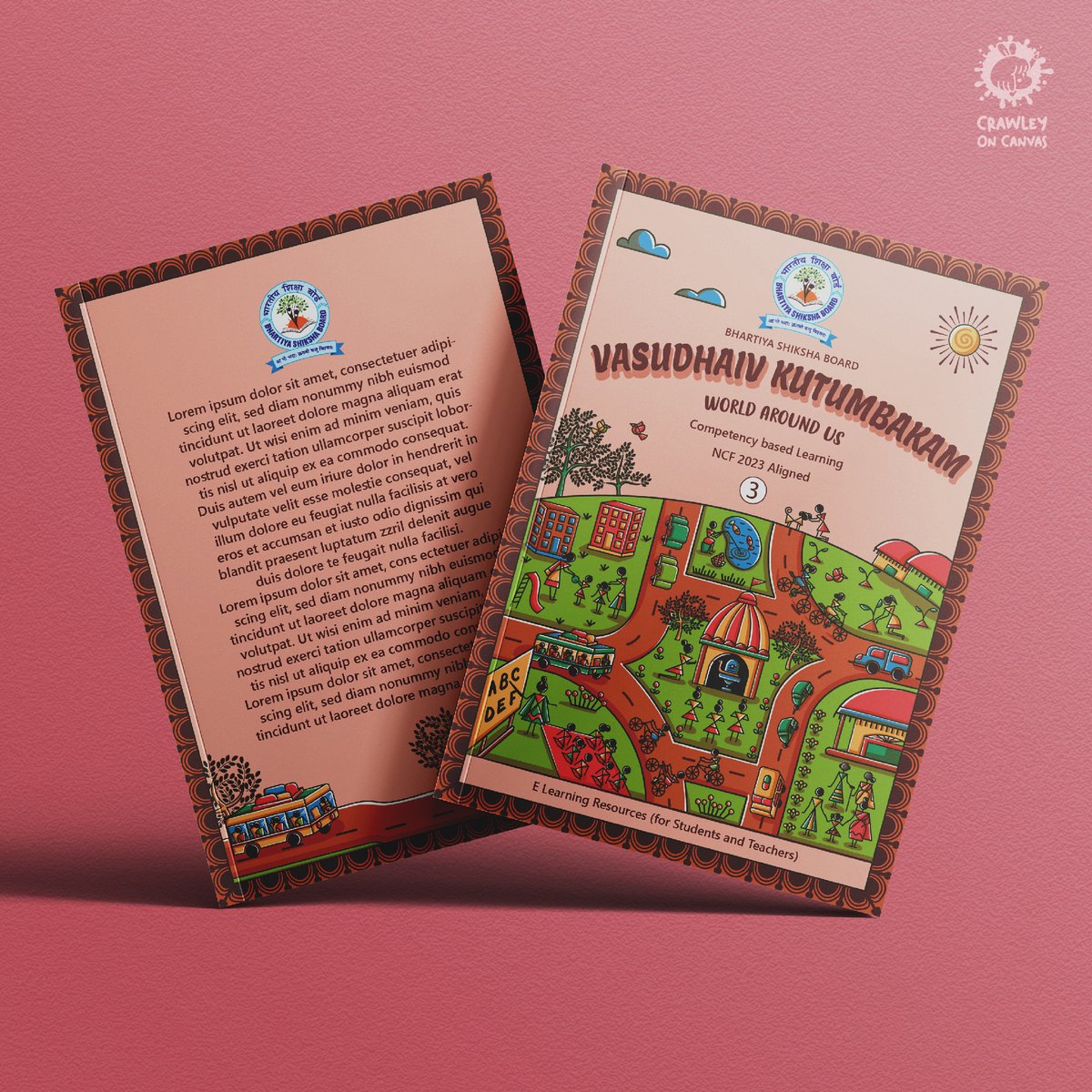 CrawleyonCanvas's tweet photo. Presenting to you the Grade 3 EVS book cover created for the Bhartiya Shiksha Board which showcases the things kids will be studying as a part of their curriculum like the different parts of life in their small rural neighbourhood, schools, family, types of transports, etc.
#book https://t.co/4I0se2YKPt