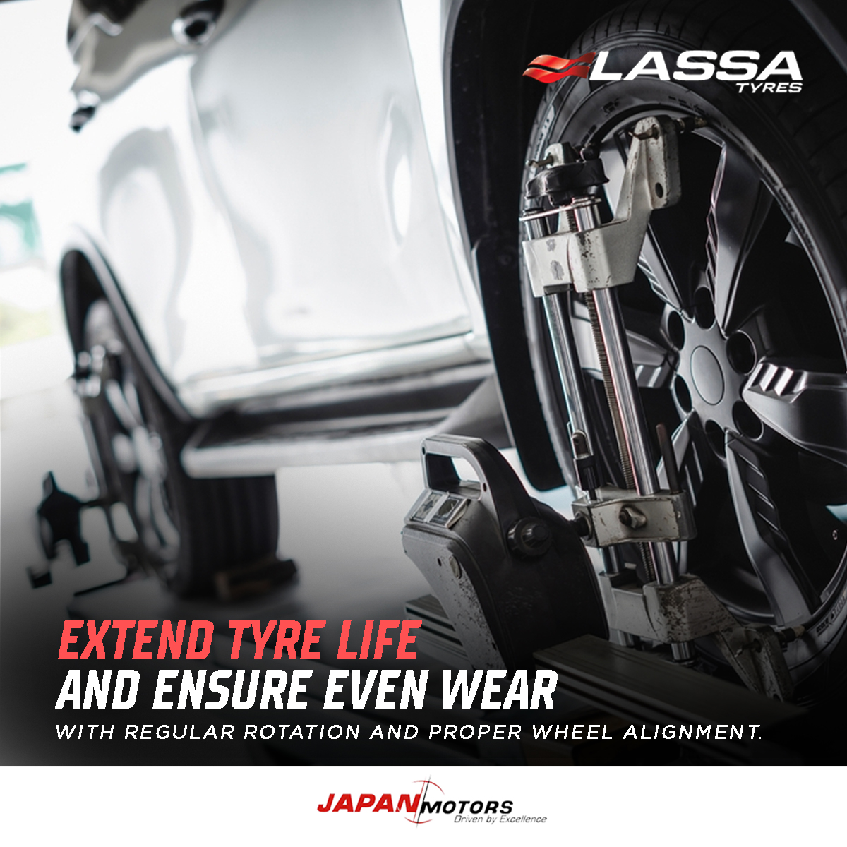 Extend tyre life and ensure even wear with regular rotation and proper wheel alignment. Schedule maintenance to keep your tyres in top condition.

#TyreMaintenance #Lassatyres #JapanMotors #instatyre #newtyres #LassaGhana #tyreservice #tyresshop #tyresdelivery #tyresandmore