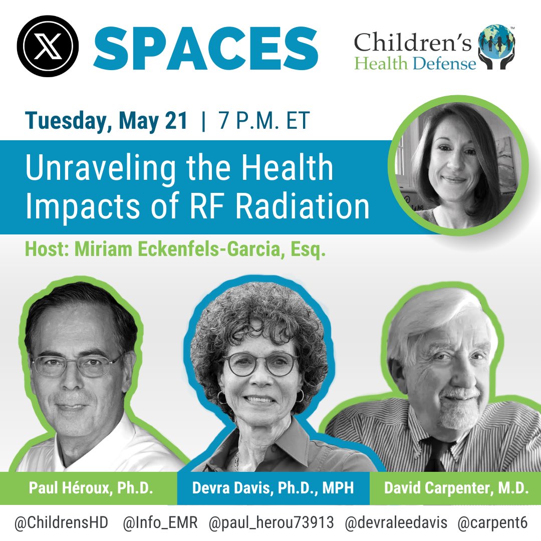 🛜 TUESDAY: Join us for a deep dive into the health impacts of radiofrequency radiation emitted by #wireless tech. Learn what CHD is doing to tackle this RECKLESS ROLLOUT across the U.S. + what you can do to protect yourself + your family! 👉 x.com/i/spaces/1dxxy… Expert