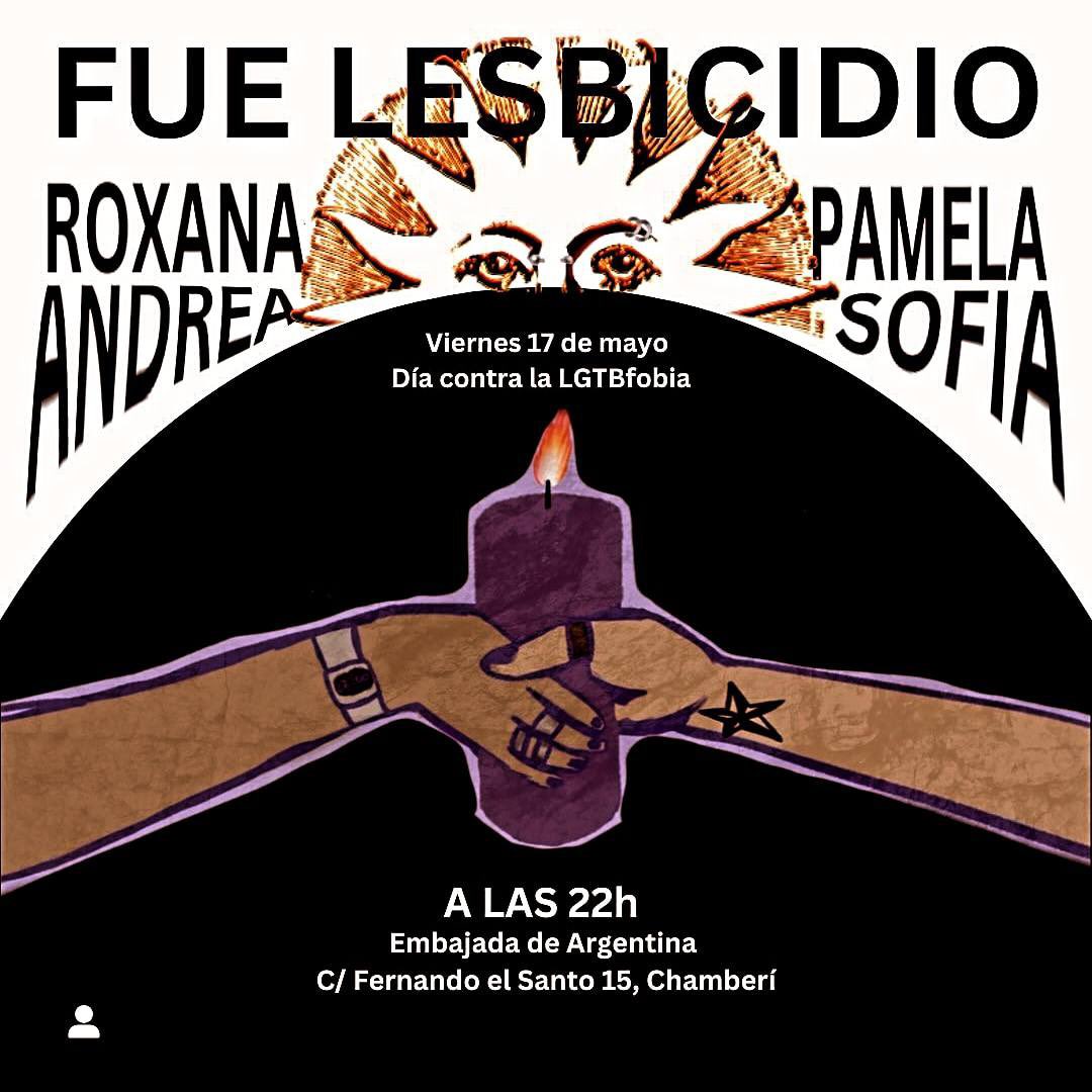 🇦🇷Hoy iremos a la Embajada de Argentina para denunciar el asesinato de 3 mujeres quemadas vivas por ser lesbianas. 🟠Se llama lesbicidio, aunque Milei se burle. ⚪️Se llama lesbicidio aunque Ayuso y Vox apoyen a Milei. 🟣Se llama lesbicidio y es consecuencia de la LGTBIfobia.