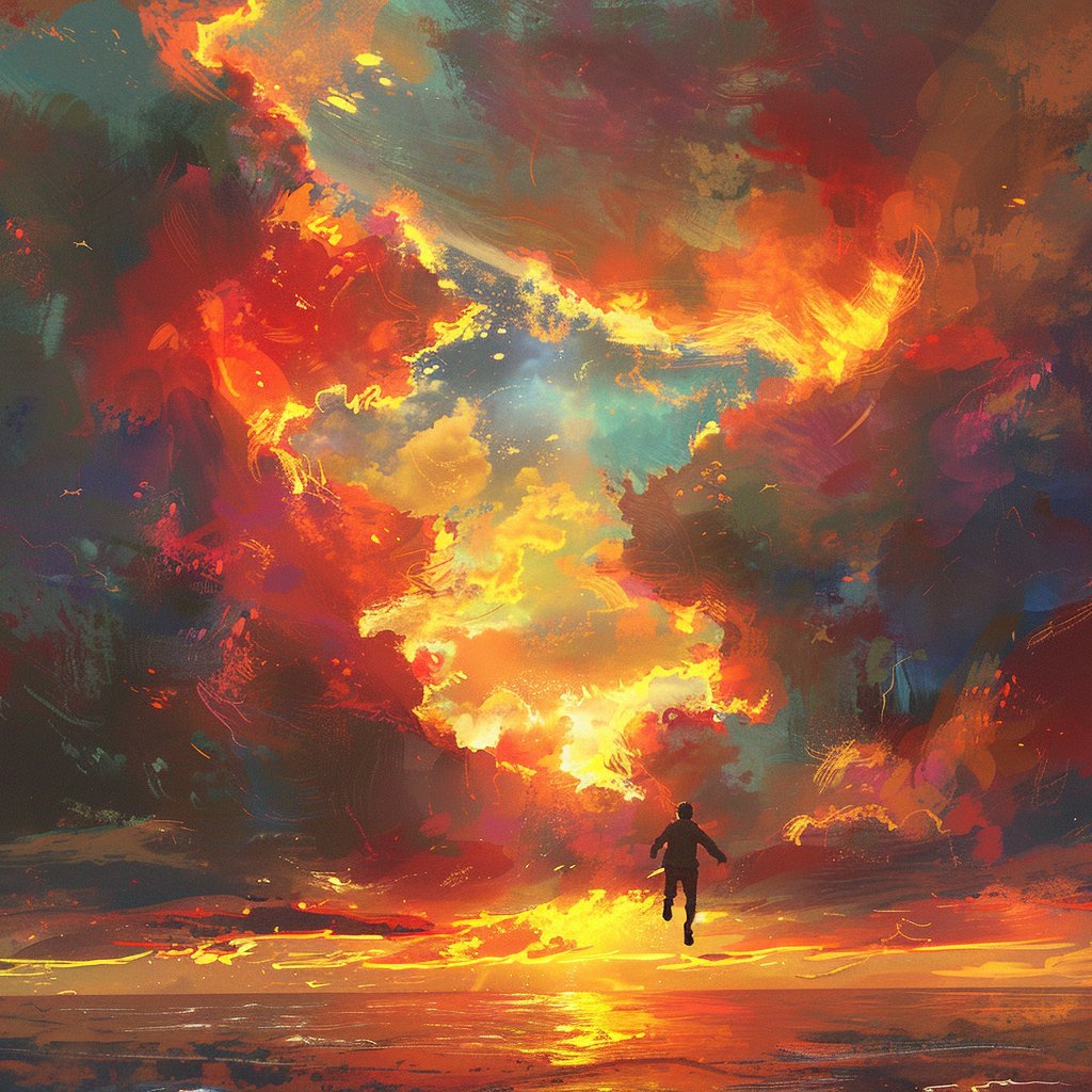 I stand by a crowded swimming pool. I try to fly but fail. I feel myself beginning to awaken. I'm pulled forward into the air over the pool and toward a beach. I see a beautiful sunset. I zoom out over the ocean. The clouds are aglow in fiery colors. 
#luciddreaming