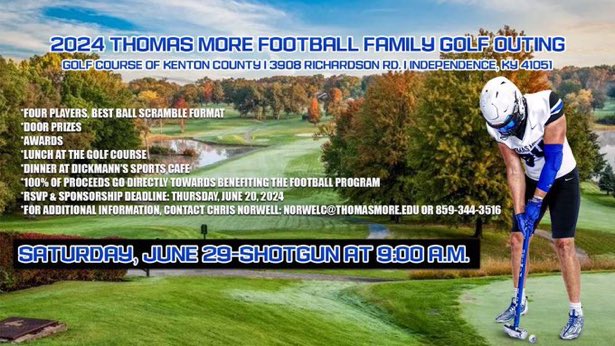 Chris Norwell (@coachnorwell) on Twitter photo 🔵⚪️TMU Football Golf Outing⚪️🔵
Come out and show your support for <a href="/TMU_Football/">Thomas More Football</a>. Will be a great event. Specials thanks to Lang Iron Fabricators for being the title sponsor and Dickmann’s Sports Cafe. Use link to reserve your spot or to sponsor a hole.
form.jotform.com/200615518807151 🔵⚪️TMU Football Golf Outing⚪️🔵
Come out and show your support for <a href="/TMU_Football/">Thomas More Football</a>. Will be a great event. Specials thanks to Lang Iron Fabricators for being the title sponsor and Dickmann’s Sports Cafe. Use link to reserve your spot or to sponsor a hole.
form.jotform.com/200615518807151