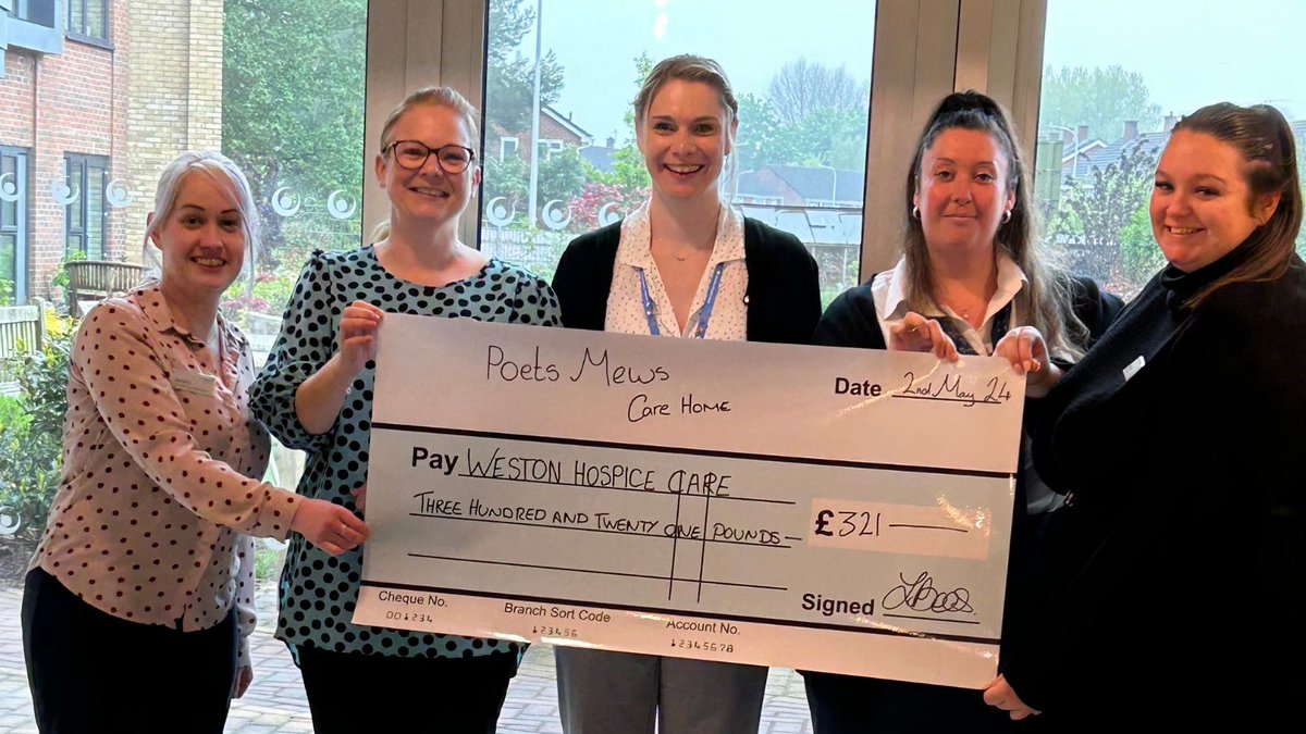 A huge thank you to Poets Mews Care Home for raising £321! A raffle was hosted where local businesses kindly donated gifts. Staff also held a pyjamas day where they wore their pjs to raise money for our hospice. Thank you for all the support!